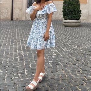 MAX STUDIO mini floral off shoulder cotton dress